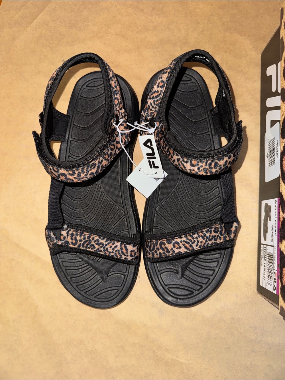 Fila Women’s Leopard-Print Sport Sandals - Black/Tan